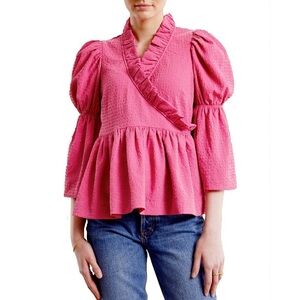 NWT! byTiMo Pink Bubble Wrap Crinkled Puffed Shoulder Blouse Size‎ S